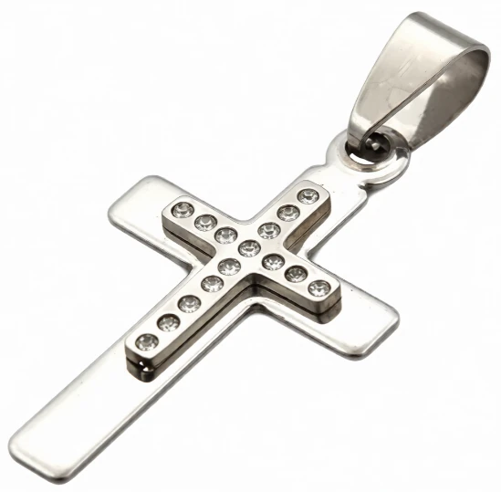 Dije de Acero Quirurgico cruz con strasses cristal 32mm